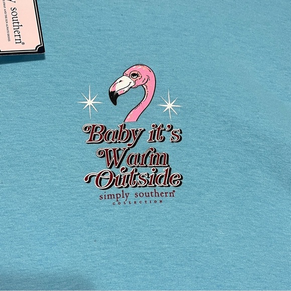 SIMPLY SOUTHERN Women's Flamingo Baby It's Warm Outside Short Sleeve T Sky Blue - Picture 2 of 9